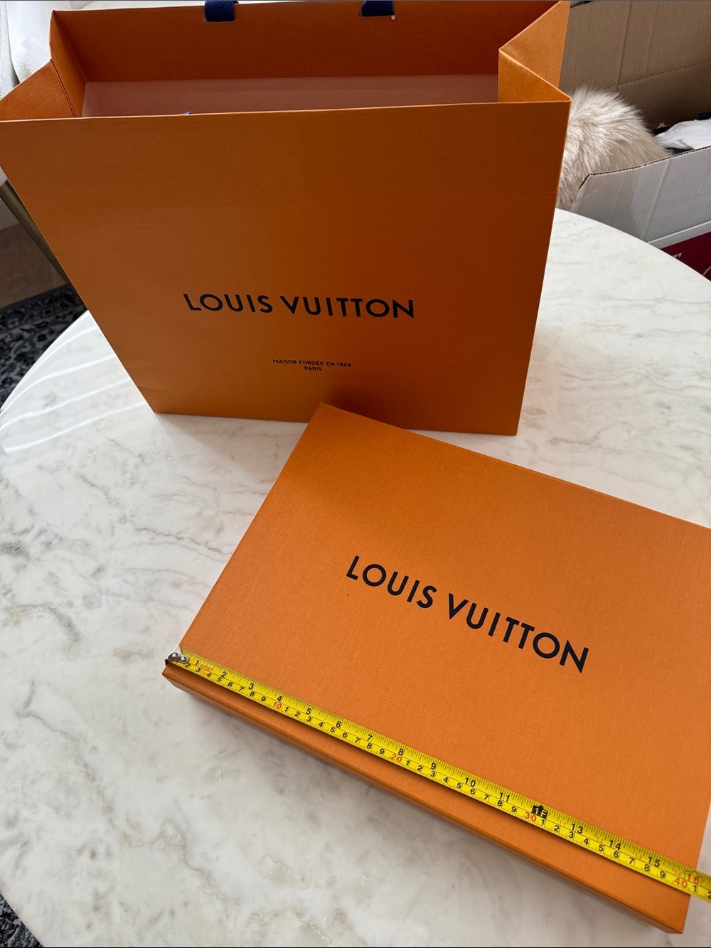 Empty Louis Vuitton Orange Gift Box and Bag Duo